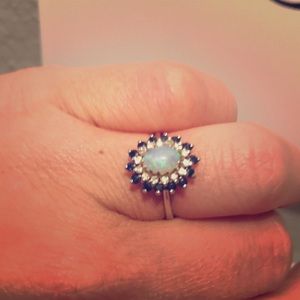 Real- Fire Opal and Diamond, Sapphire ring, size 5